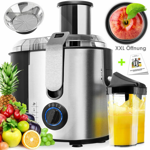 Entsafter für Obst und Gemüse aus Edelstahl 1.100 Watt, große 85 mm Einfüllöffnung. 3 Geschwindigkeitsstufen, Saftpresse (Juicer)