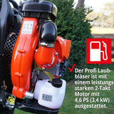 Profi-Laubbläser, 4,6 PS  /  3,4 kW. (Einer der weltweit stärksten Rücken-Motorlaubbläser)