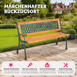 Parkbank, Gußeisen mit Rauten-Motiven. Lackiertes Holz. Wetterfest.