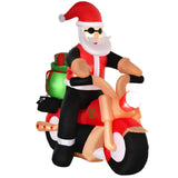 Aufblasbarer Weihnachtsmann auf Motorrad, 150 cm mit LED-Beleuchtung. Weihnachten Deko Luftfigur