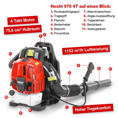 Profi-Laubbläser, 3 PS - Leiser 4-Takt-Motor.