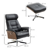 Relaxsessel mit Hocker, Fernsehsessel mit Liegefunktion, Holz-Leder-Kombination