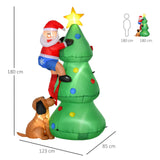 Aufblasbarer Tannenbaum mit Weihnachtsmann und Hund, 180 cm mit LED-Beleuchtung. Weihnachten Deko Luftfigur