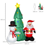 Aufblasbarer Weihnachtsbaum 1,85m mit Weihnachtsmann und Schneemann mit Lichtern Christbaum