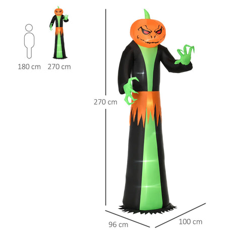 Aufblasbares Kürbis-Gespenst, 270 cm mit LED-Beleuchtung. Halloween Deko Luftfigur