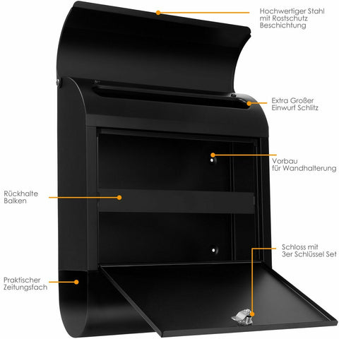 Extra super großer Edelstahl Briefkasten XXL schwarz oder silber. 38 x 12 x 46 cm