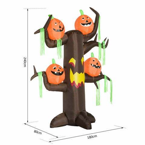 Aufblasbarer riesiger Spukbaum mit Kürbissen, 240 cm mit LED-Beleuchtung. Halloween Deko Luftfigur