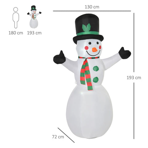 Aufblasbarer Schneemann, 193 cm mit LED-Beleuchtung. Weihnachten Deko Luftfigur