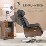 Relaxsessel mit Hocker, Fernsehsessel mit Liegefunktion, Holz-Leder-Kombination