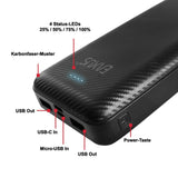 Neueste Powerbank 20.000 mAh. Extrem leistungsstark. Mit den neusten Anschlüssen. Für Smartphones und andere Geräte.