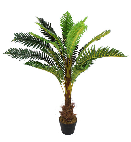 Künstliche Hawaii-Palme mit Naturstamm und 18 Palmenwedel. Textil. Pflegefrei. 100 cm Höhe.