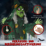 Lebensgroße Hexe 183cm Halloween Dekoration mit LED-Leuchte, Soundfunktion