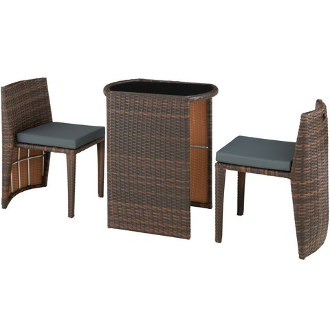 Polyrattan Sitzgruppe 2er Set mit Tisch. Bistrotisch, Bistroset. platzsparend ineinander zu schieben. 3 Farben.