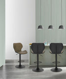 Leder-Barhocker GEOMET mit Lehne und schwarzem Gestell. Viele Farben. Höhenverstellbar mit Gasdruckfeder.