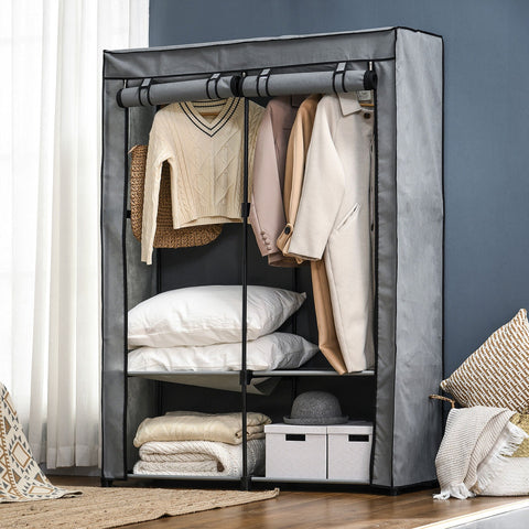 Stoffschrank, Faltschrank 1,70 Meter Höhe mit Reißverschluss, Kleiderschrank, hellgrau