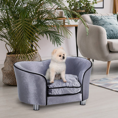 Hundesofa Luxus Haustiersofa Katzensofa mit Kissen Hundebett Hellgrau