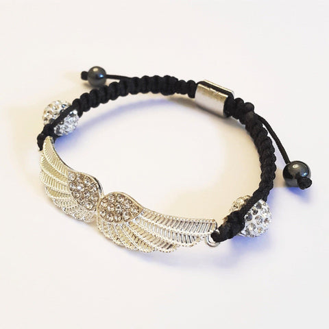 Flügel Armband mit Kristallen Engel schwarz silber 18-23cm Strass Kristall