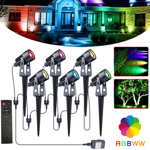 LED RGB Color Gartenlicht 6er Set mit Gartenspieß. 4 x 3 Watt Farbige LED-Licht. Fernbedienung