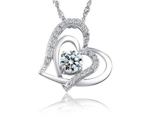 Halskette Kette Doppel Herz Anhänger Zirkonia Silber Valentinstag Geschenk NEU