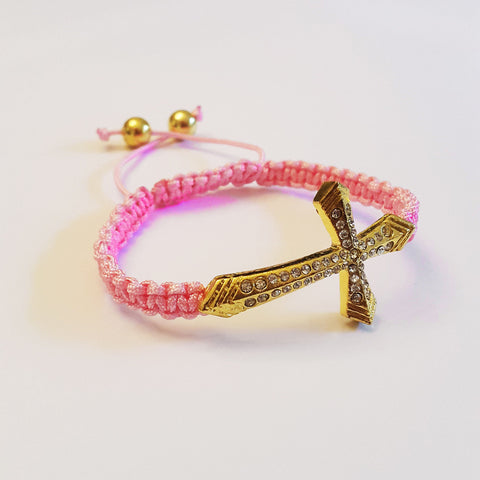 Kreuz Armband mit Kristallen pink rosa gold 16-26cm Strass Armreif Shamballa