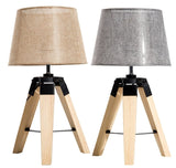 Tischleuchte Tischlampe Nachttischlampe E27 Leinenoptik, Kiefer+Polyester, 24x24x45cm (Beige)